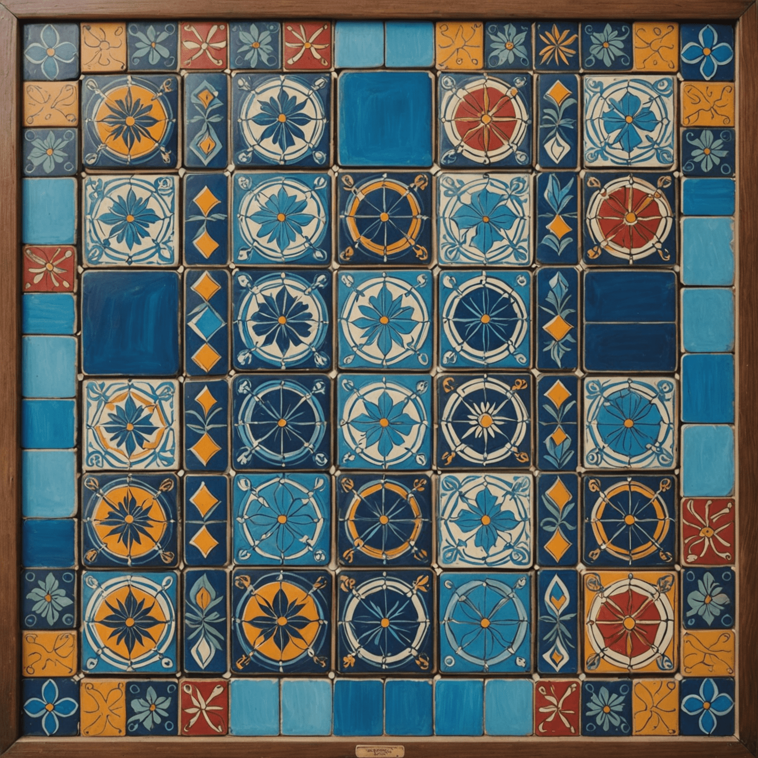 Azul game board with colorful tiles arranged in patterns